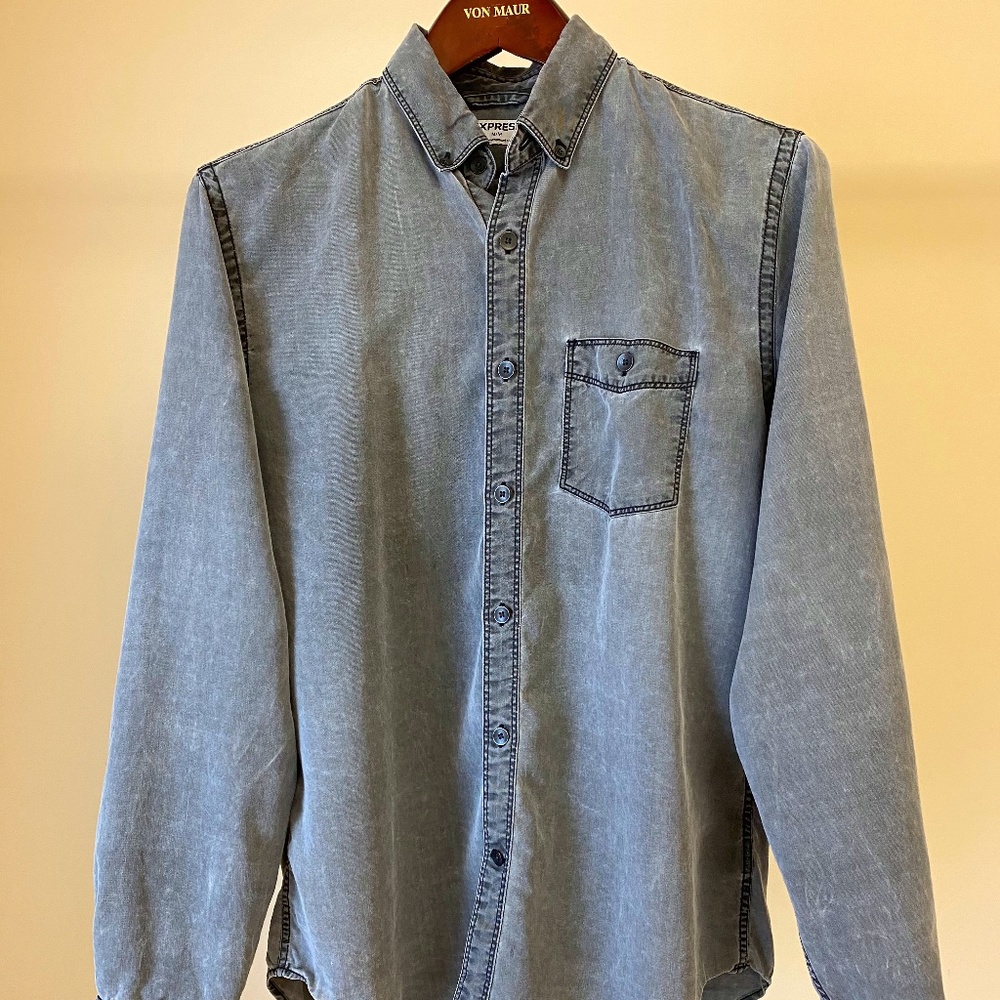 Men's Grey Distressed Casual Button Down Shirt